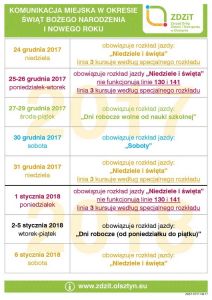 Zmiany w komunikacji miejskiej w czasie świąt i Nowego Roku