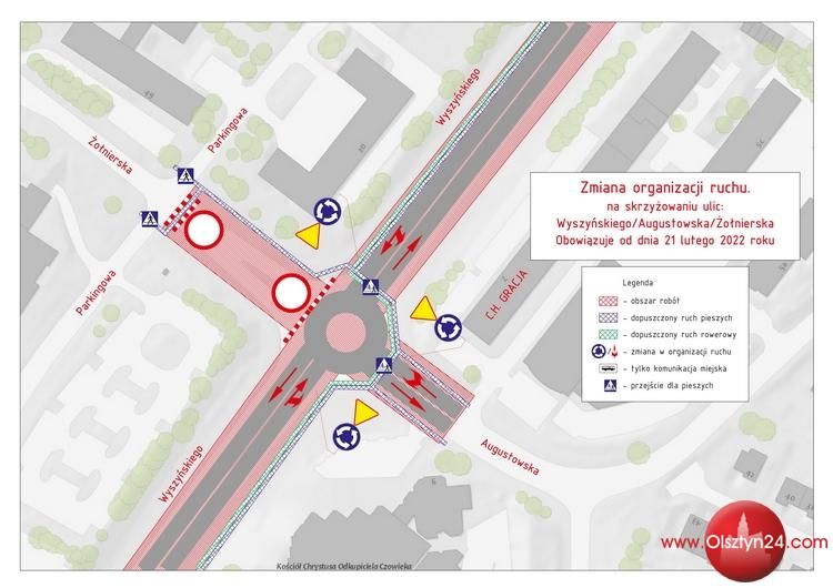 Zmiany w organizacji ruchu na skrzyżowaniu ulic Wyszyńskiego - Augustowska - Żołnierska
