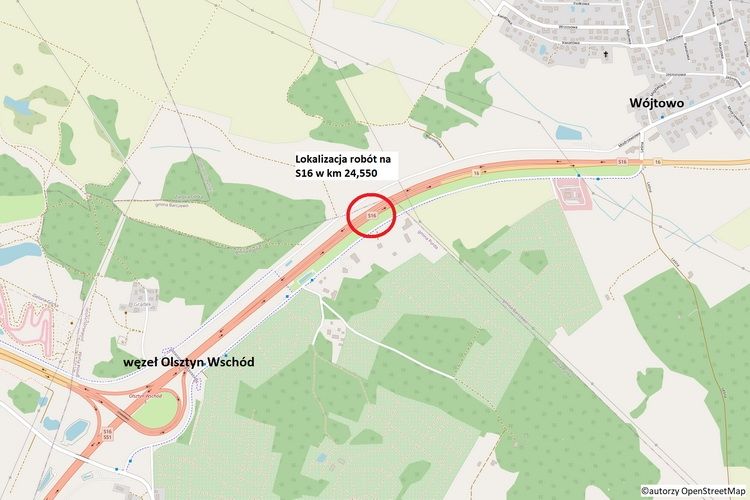 Zmiana organizacji ruchu na S16 w okolicy Wójtowa