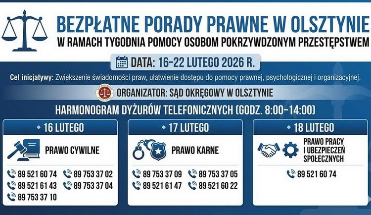 Rozpoczął się Tydzień Pomocy Osobom Pokrzywdzonym Przestępstwem. Sąd Okręgowy zaprasza na dyżury