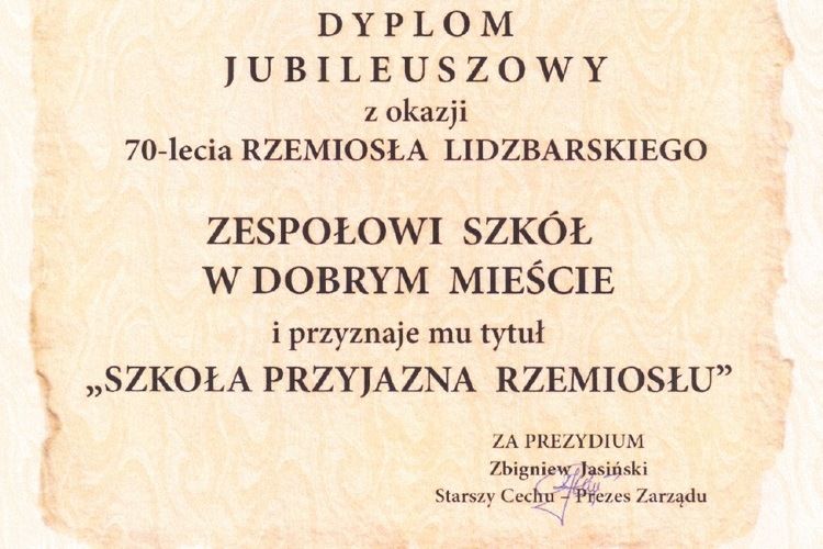 Zespół Szkół w Dobrym Mieście „Szkołą Przyjazną Rzemiosłu”