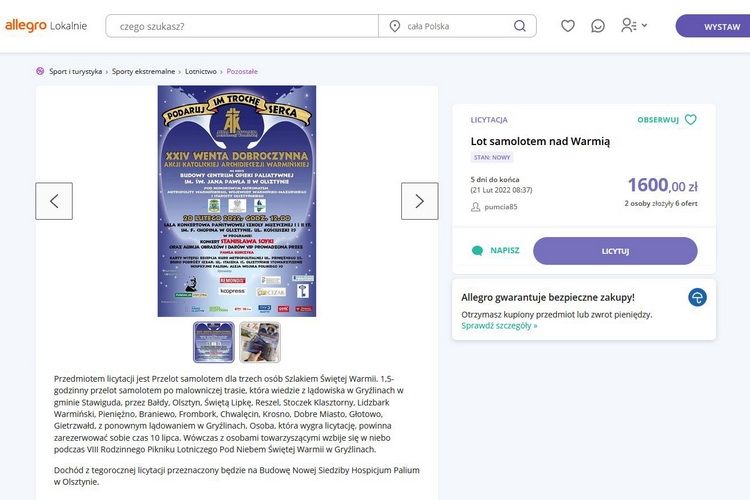 Lot nad Warmią – licytacja tylko do poniedziałku