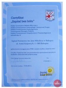 Szpital w Biskupcu z certyfikatem „Szpital bez bólu”