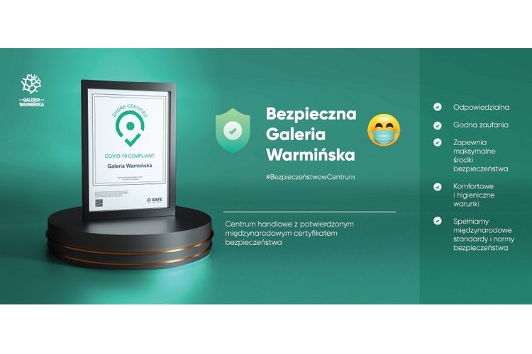 Galeria Warmińska z międzynarodowym certyfikatem bezpieczeństwa COVID-19