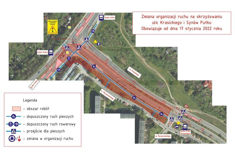 W poniedziałek zmiany na skrzyżowaniu ulic Synów Pułku i Krasickiego