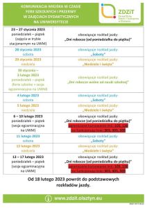 Zmiany w komunikacji miejskiej na ferie