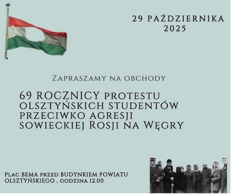 W Olsztynie odbędą się obchody 69. rocznicy protestu mieszkańców Olsztyna przeciwko sowieckiej agresji na Węgry