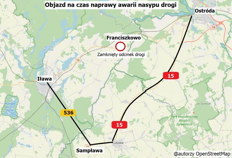 Od czwartku będzie zamknięta droga krajowa nr 16 na odcinku Ostróda - Iława